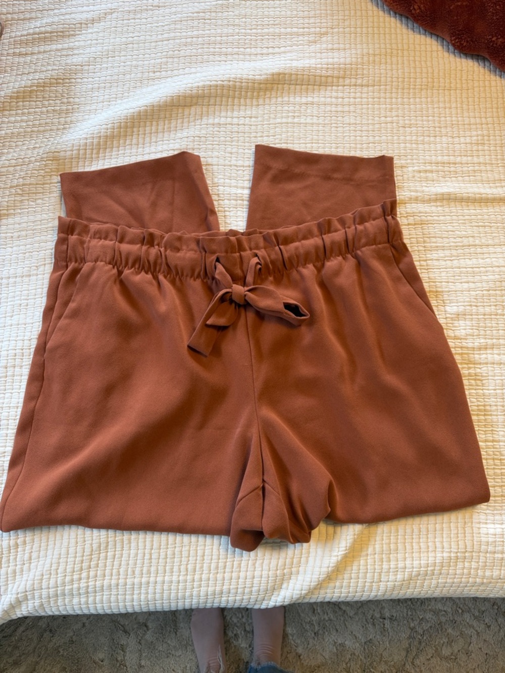 LOFT Wide-Leg Rust Brown Paperbag Pants with Tie